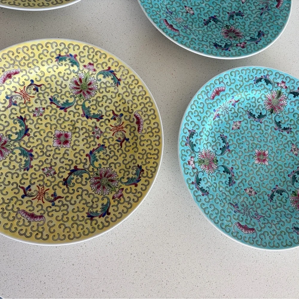 1960’s Vintage Chinese Porcelain Jingdezhen 10” Dinner Plate set of two yellow